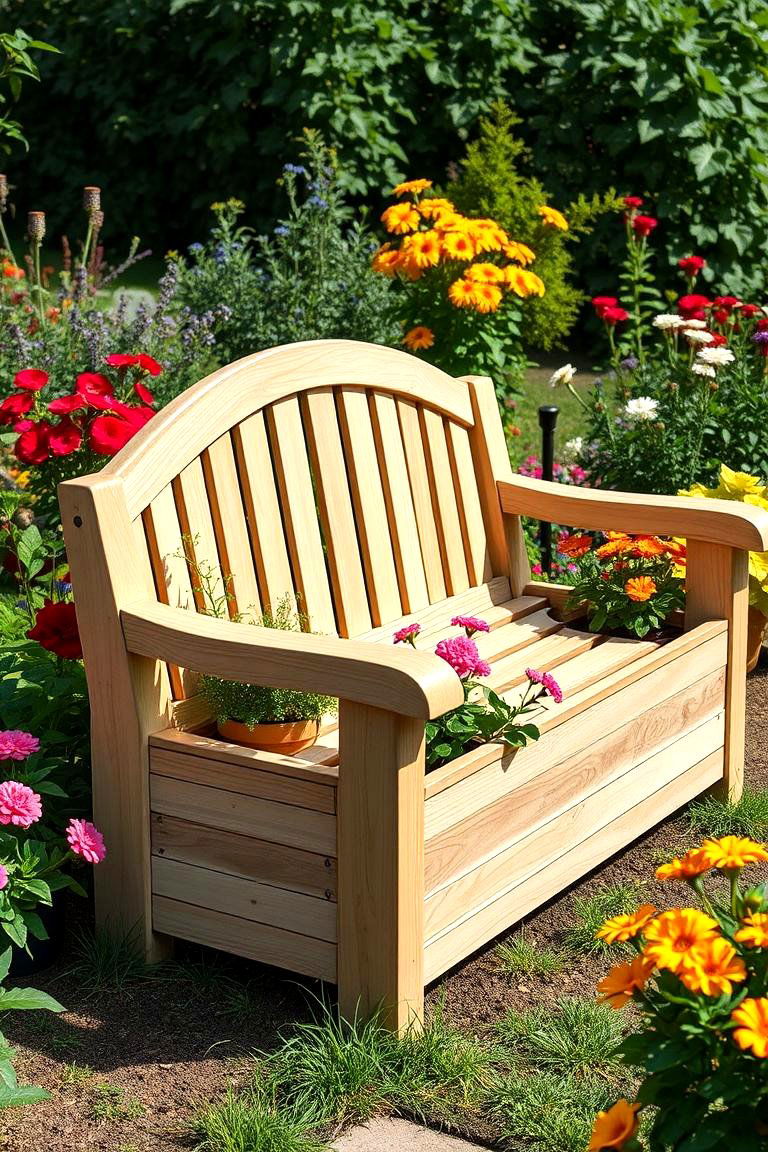 Bench with Built in Planters - 25 Garden Seating Ideas