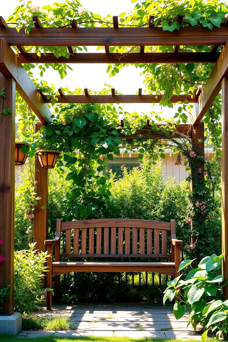 Bench with a Pergola for Shade - 25 Garden Bench Ideas