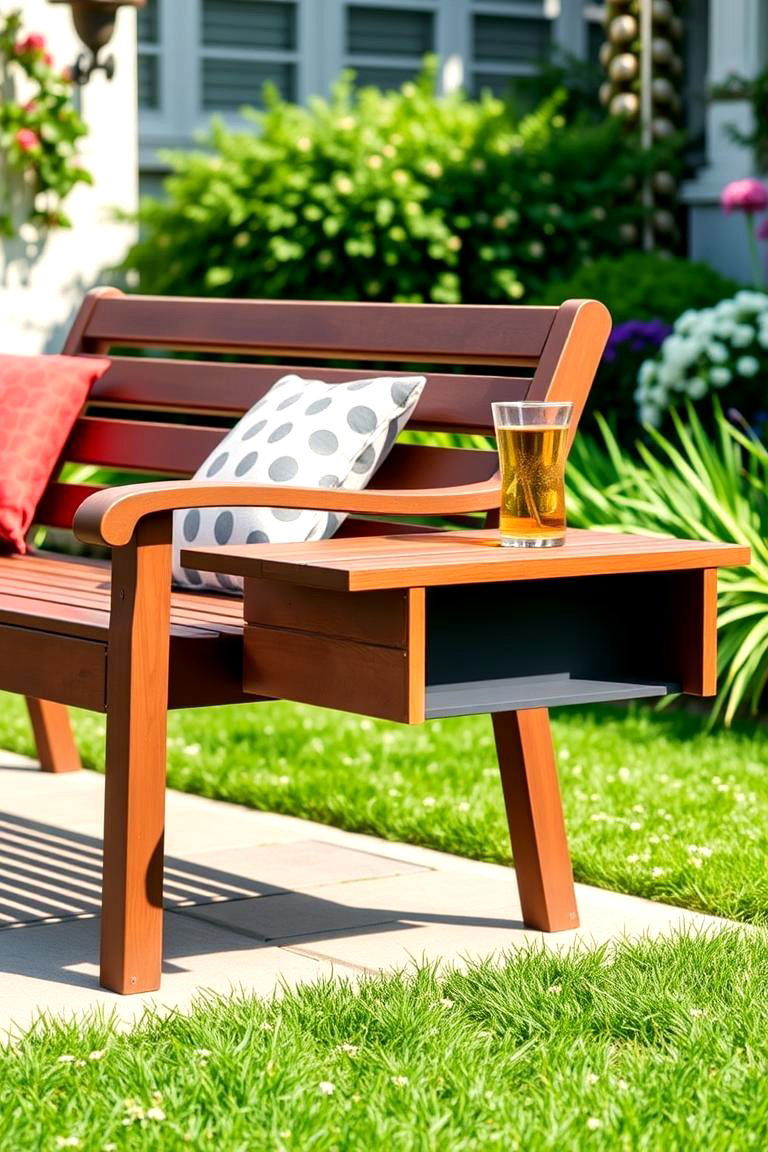 Bench with a Side Table for Added Convenience - 25 Garden Bench Ideas
