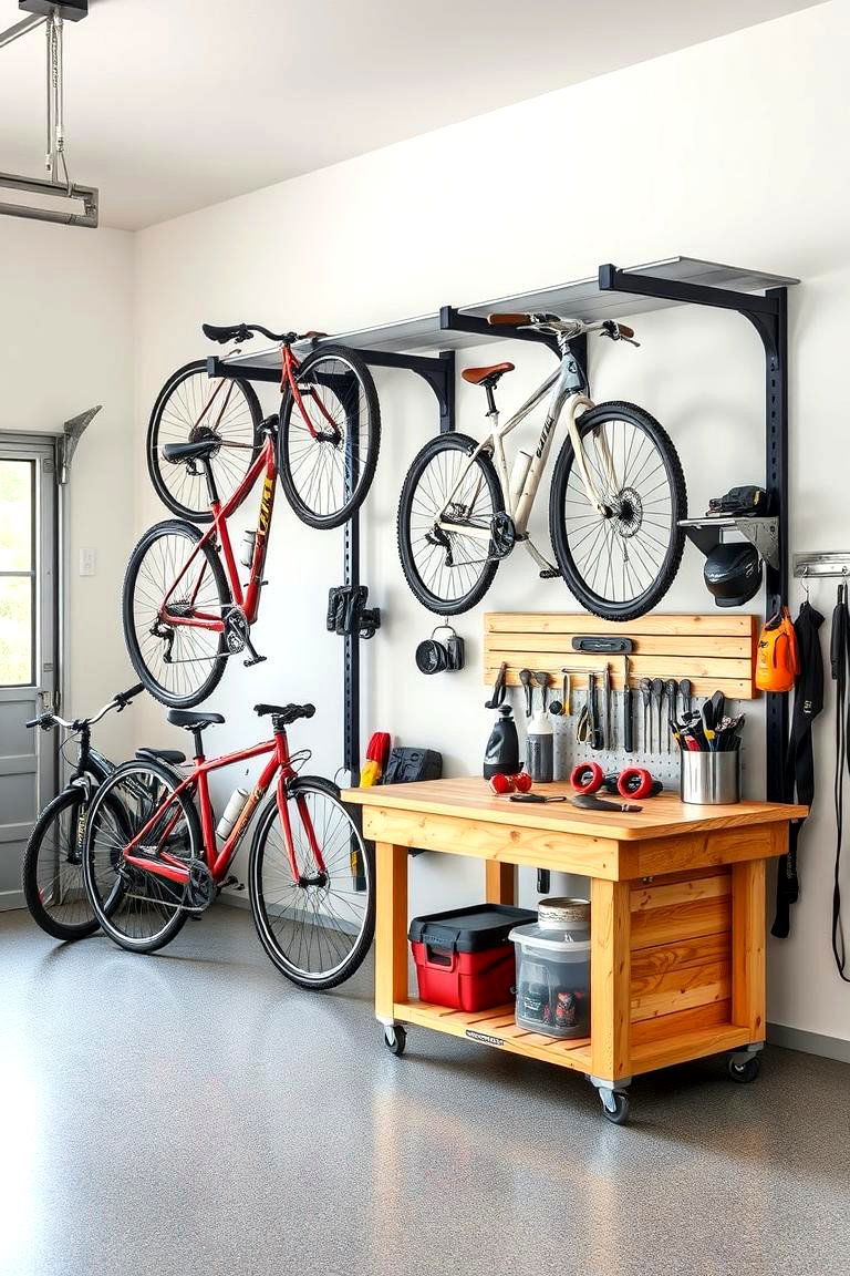 Bike Storage with Workbench - 25 Garage Bike Storage Ideas