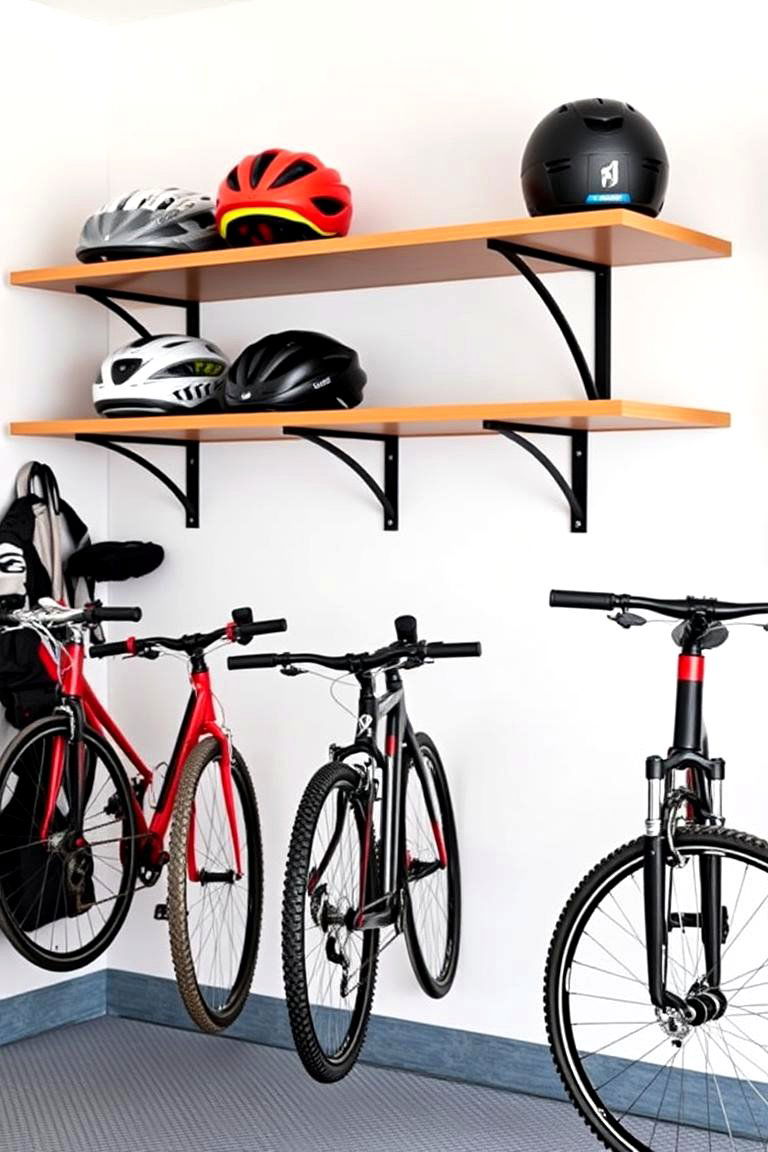 Bike Wall Hooks with Shelving - 25 Garage Bike Storage Ideas