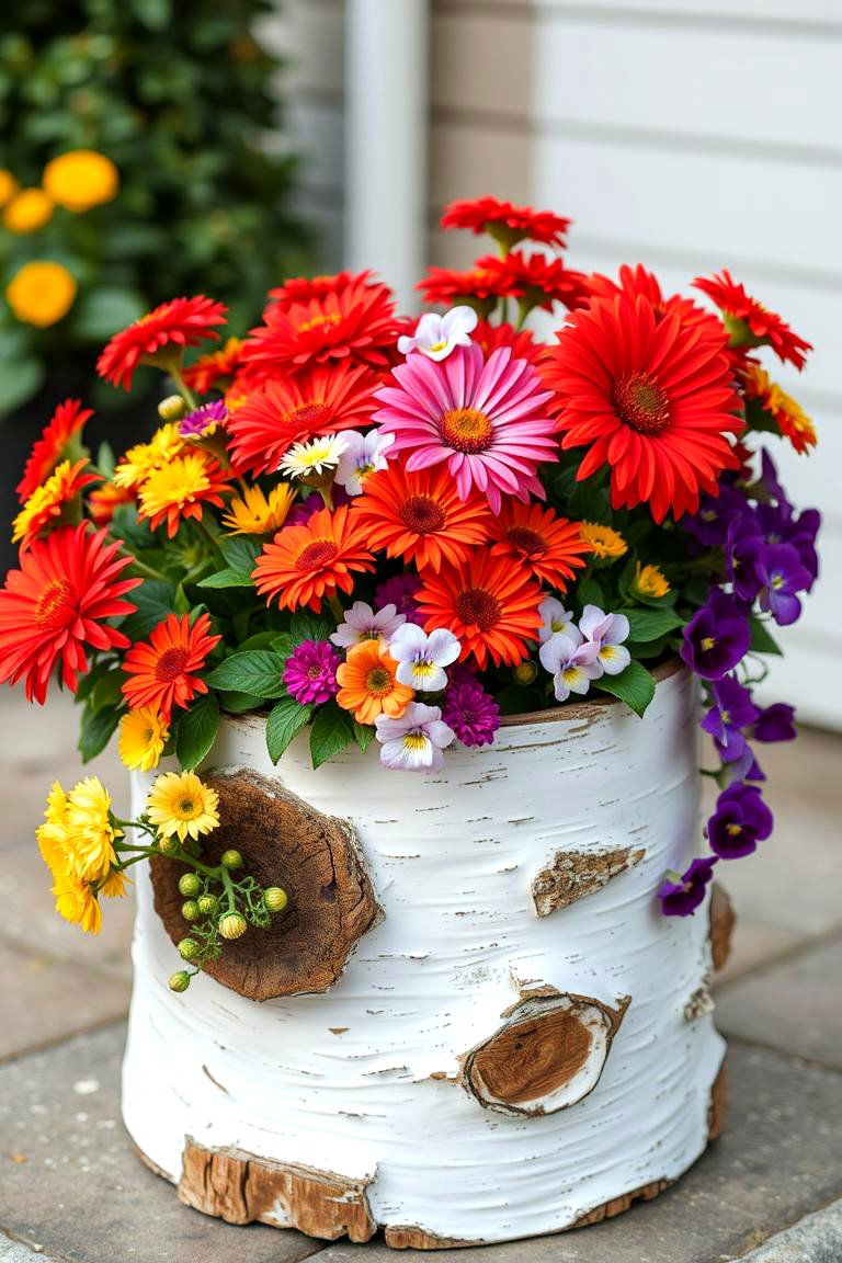 Birch Log Planter - 25 Fall Planter Ideas