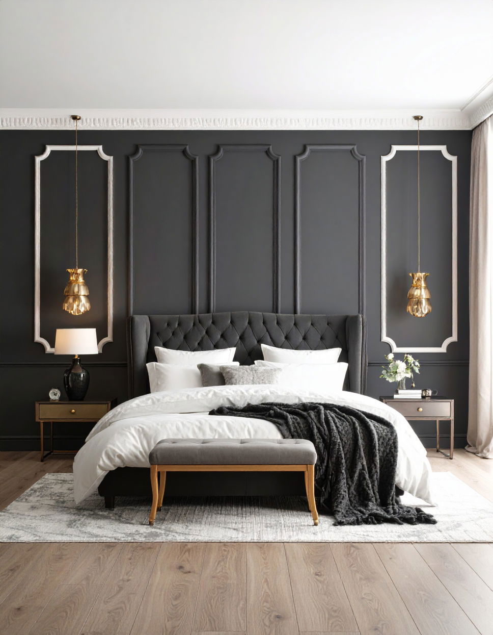 Black Accent Walls with White Trim