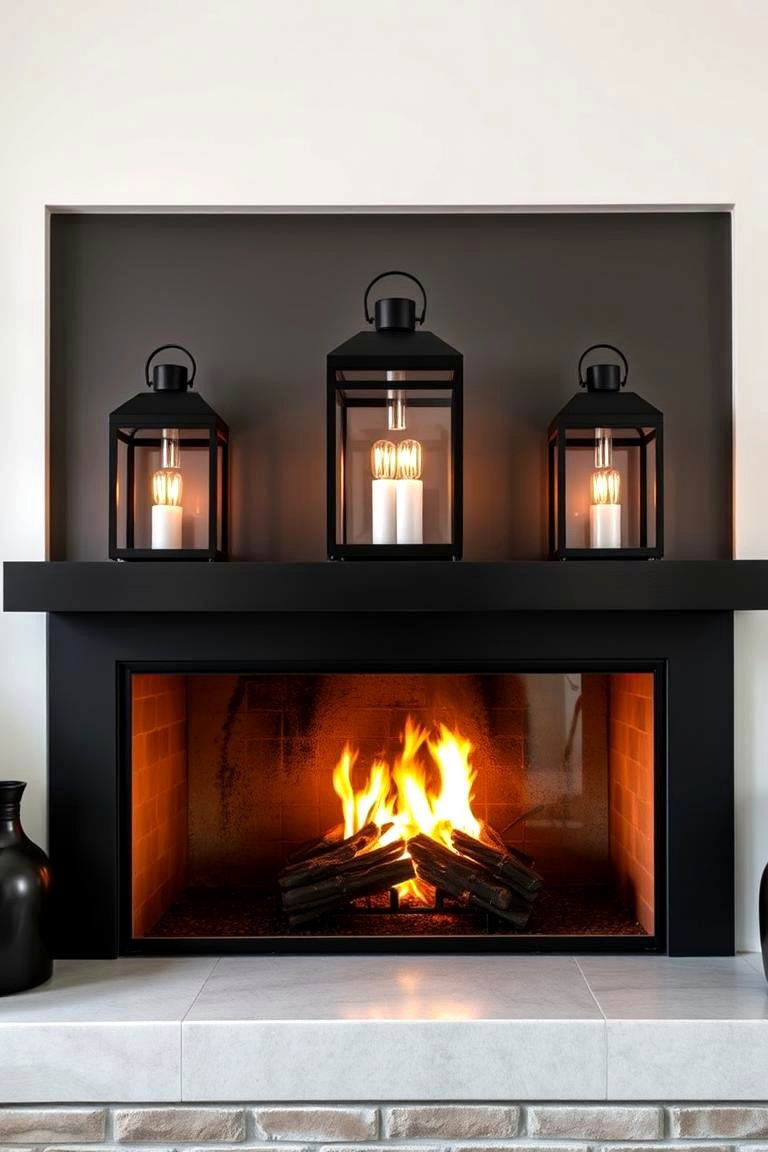 Black Lanterns for Modern Elegance - 25 Fireplace Lighting Ideas