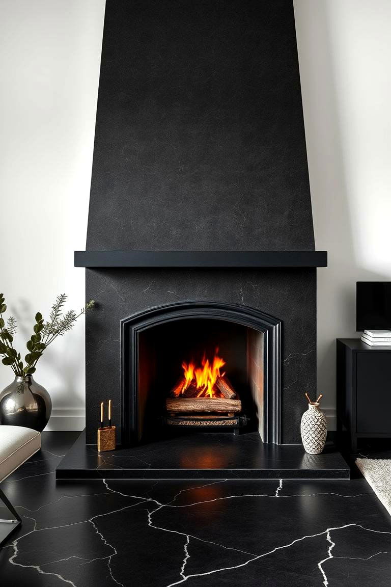 Black Limestone for a Bold Subtle Design - 25 Floor to Ceiling Stone Fireplace Ideas