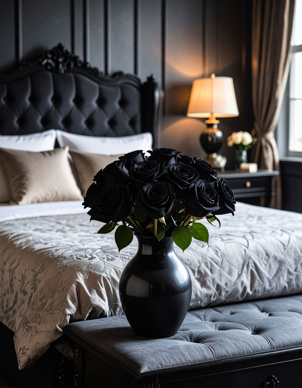 Black Roses for a Victorian Romantic Look Vampire Bedroom Ideas