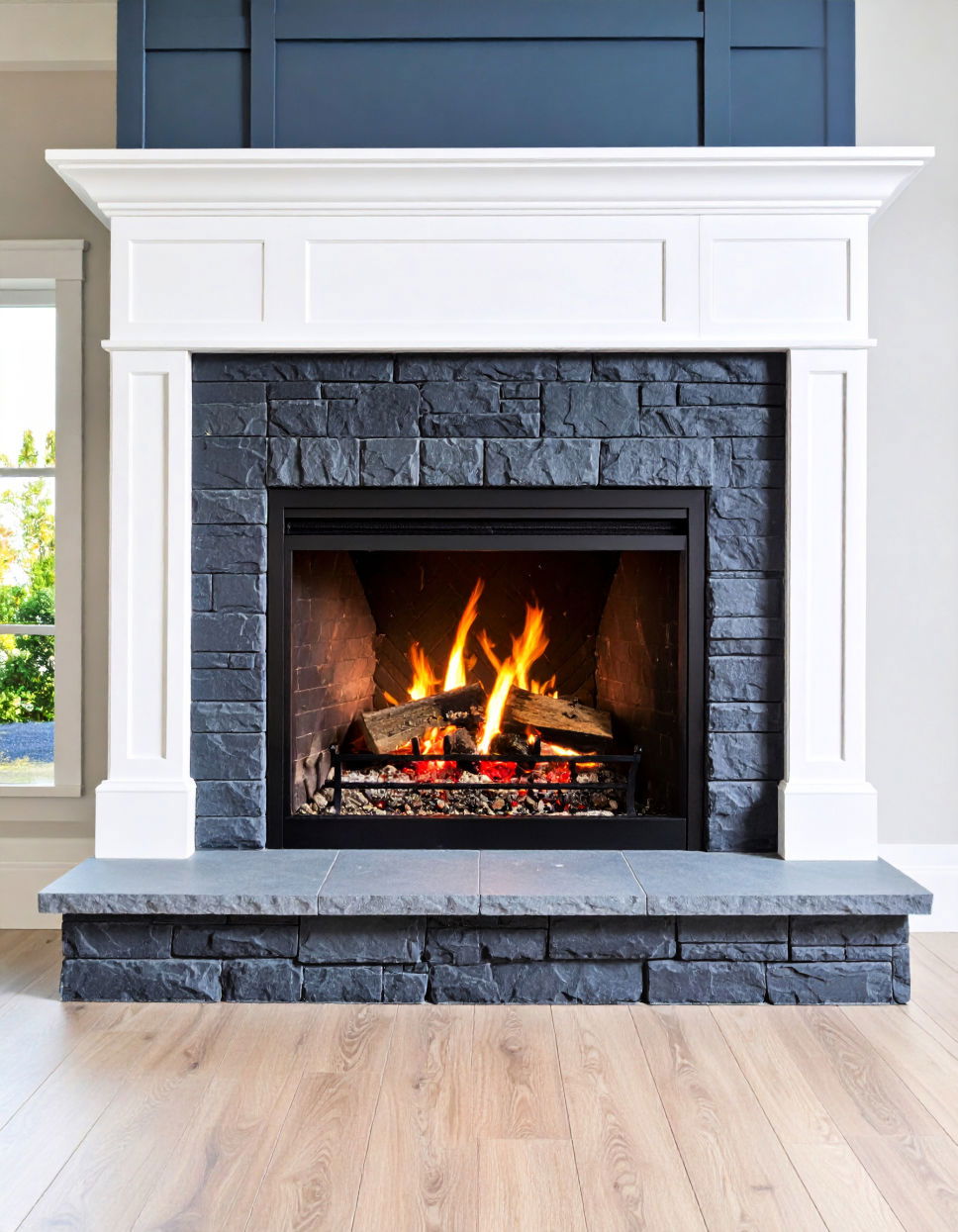 Black Slate Surround Fireplace Wall