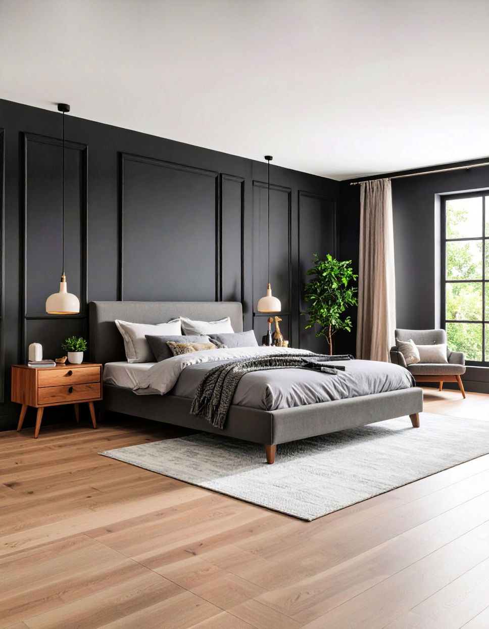 Black Walls with Light Wood Floor