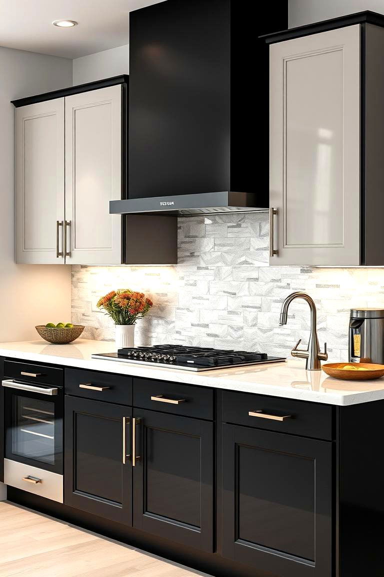 Black and Light Grey for a Balanced Contrast - 25 Two Tone Kitchen Cabinet Ideas
