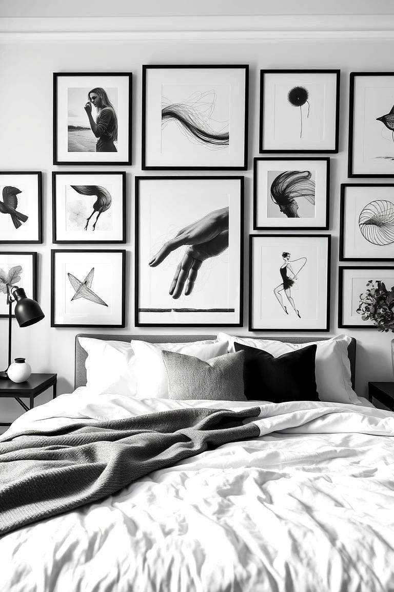 Black and White Artwork Gallery - 25 Feminine Black and White Bedroom Ideas