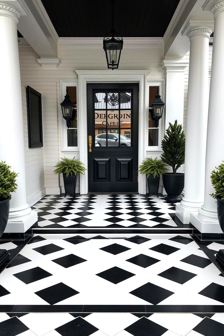 Black and White Checkerboard for a Bold Look - 25 Front Porch Tile Ideas