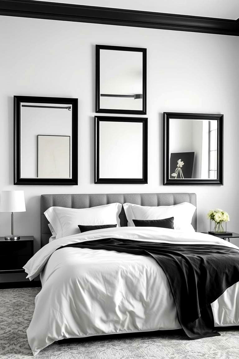 Black and White Wall Mirrors - 25 Feminine Black and White Bedroom Ideas