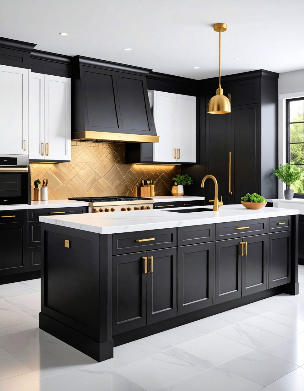 Black and White with Metallic Accents Two Tone Kitchen Cabinet Ideas