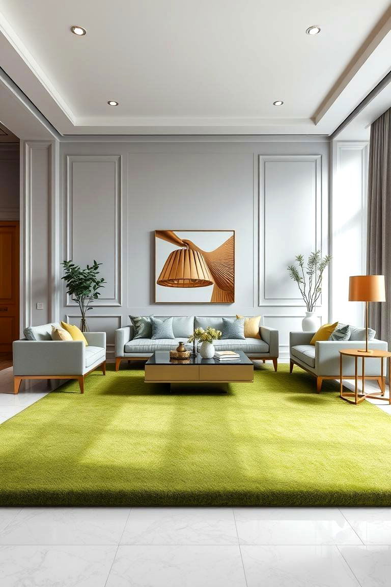 Blend Green with Gray for a Sleek Modern Look - 25 Green Carpet Living Room Ideas
