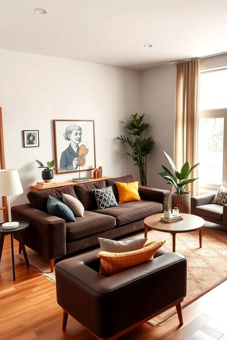 Blend with Mid Century Modern Elements - 25 Dark Brown Couch Living Room Ideas