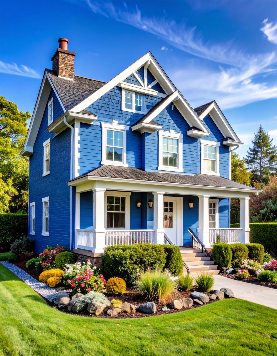 Blue Brick with White Accents