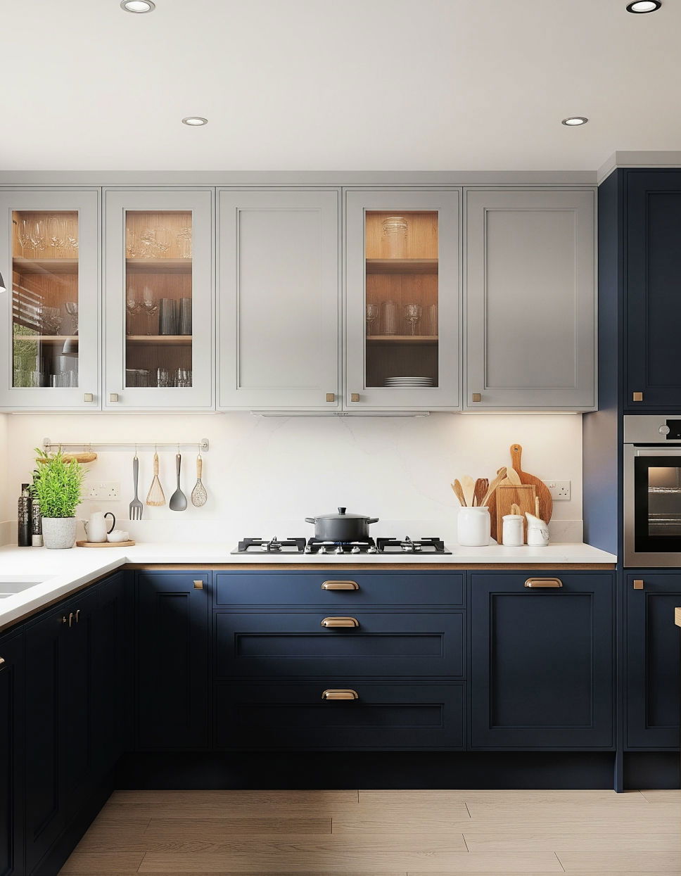 Blue and Light Grey Two Tone Kitchen Cabinet Ideas