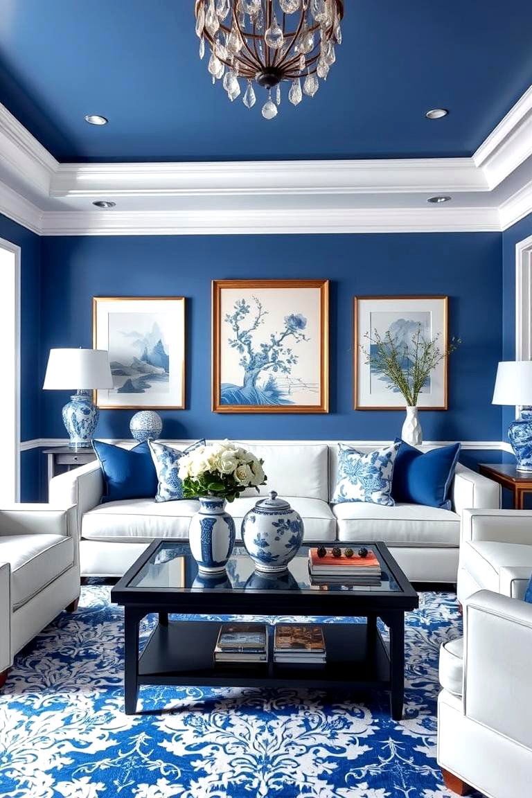 Blue and White Color Scheme for Calmness and Clarity - 25 Chinoiserie Living Room Ideas