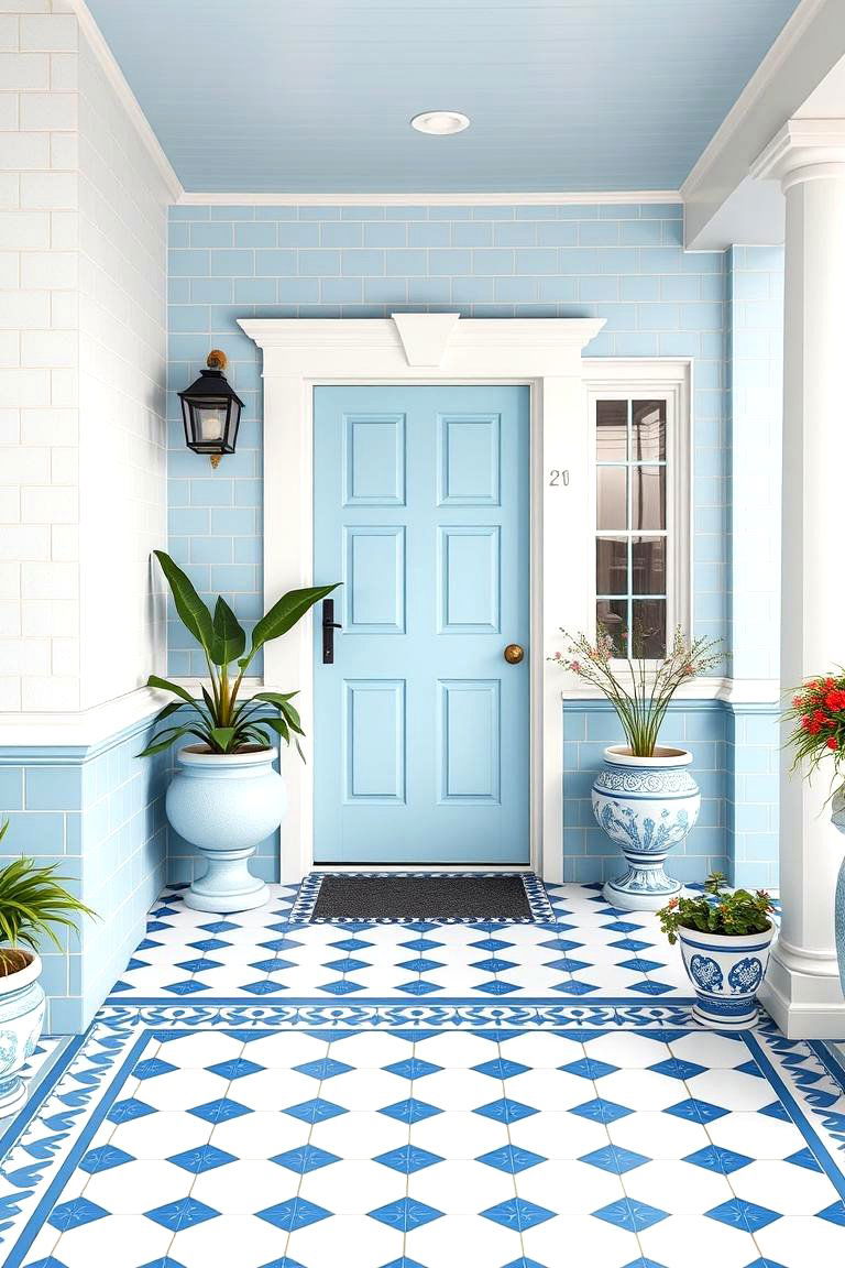 Blue and White Tiles for a Fresh Coastal Look - 25 Front Porch Tile Ideas