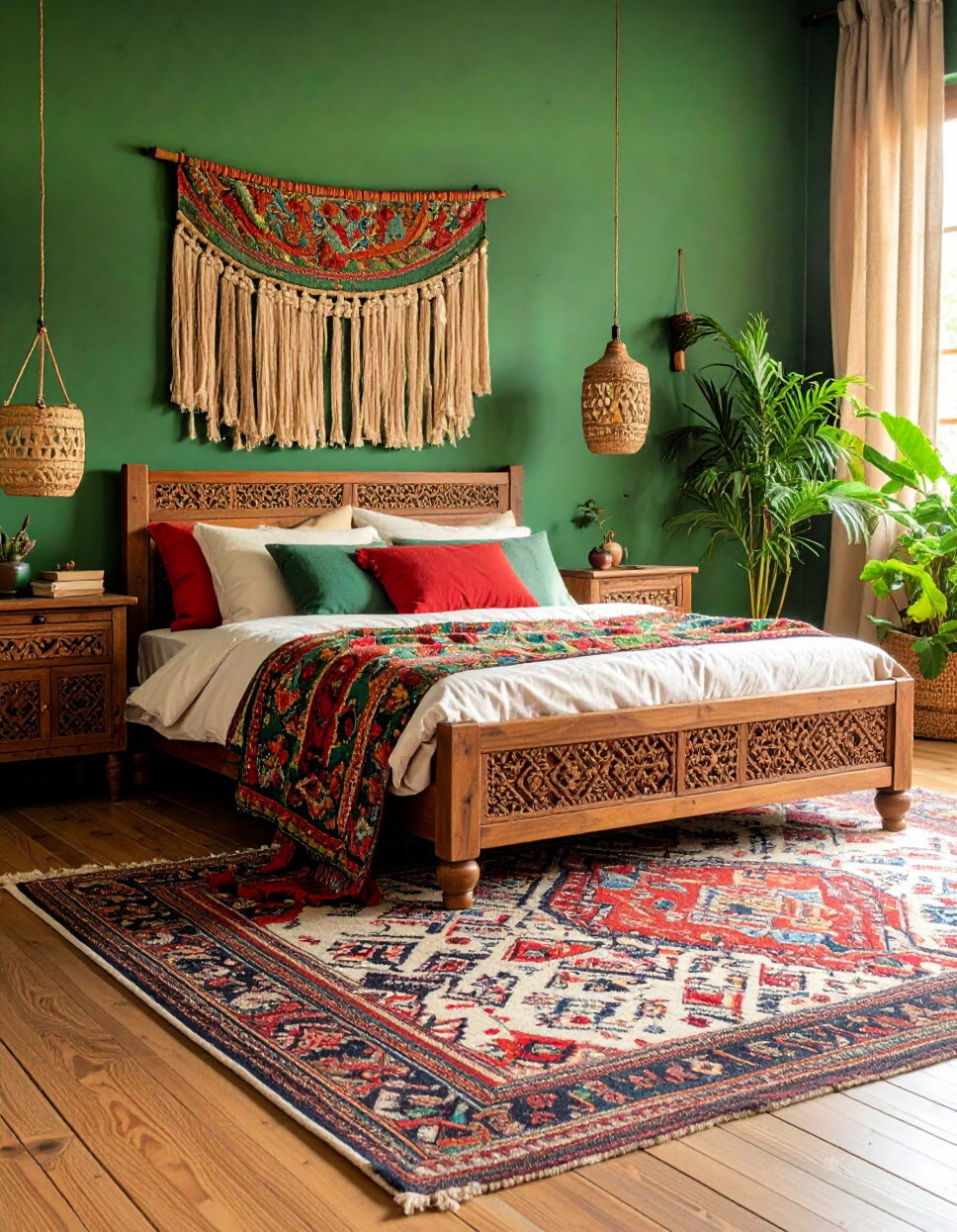 Boho Chic Bedroom with Forest Green
