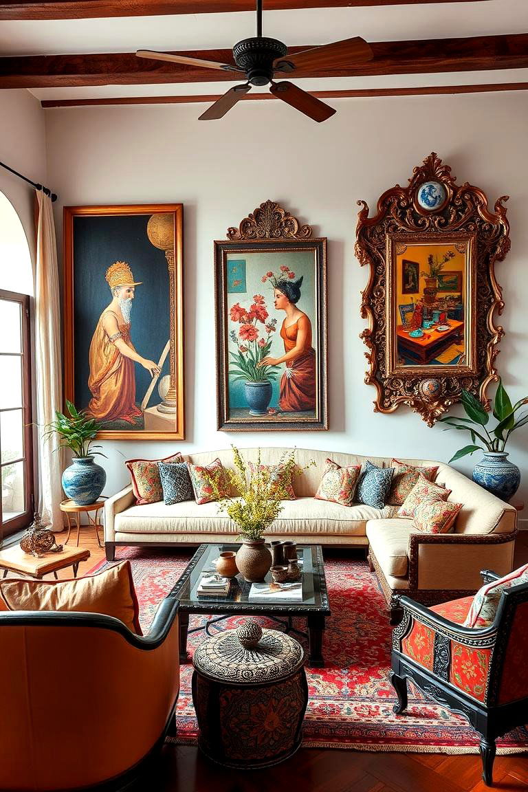 Bold Artwork and Decorative Pieces - 25 Spanish Style Living Room Ideas
