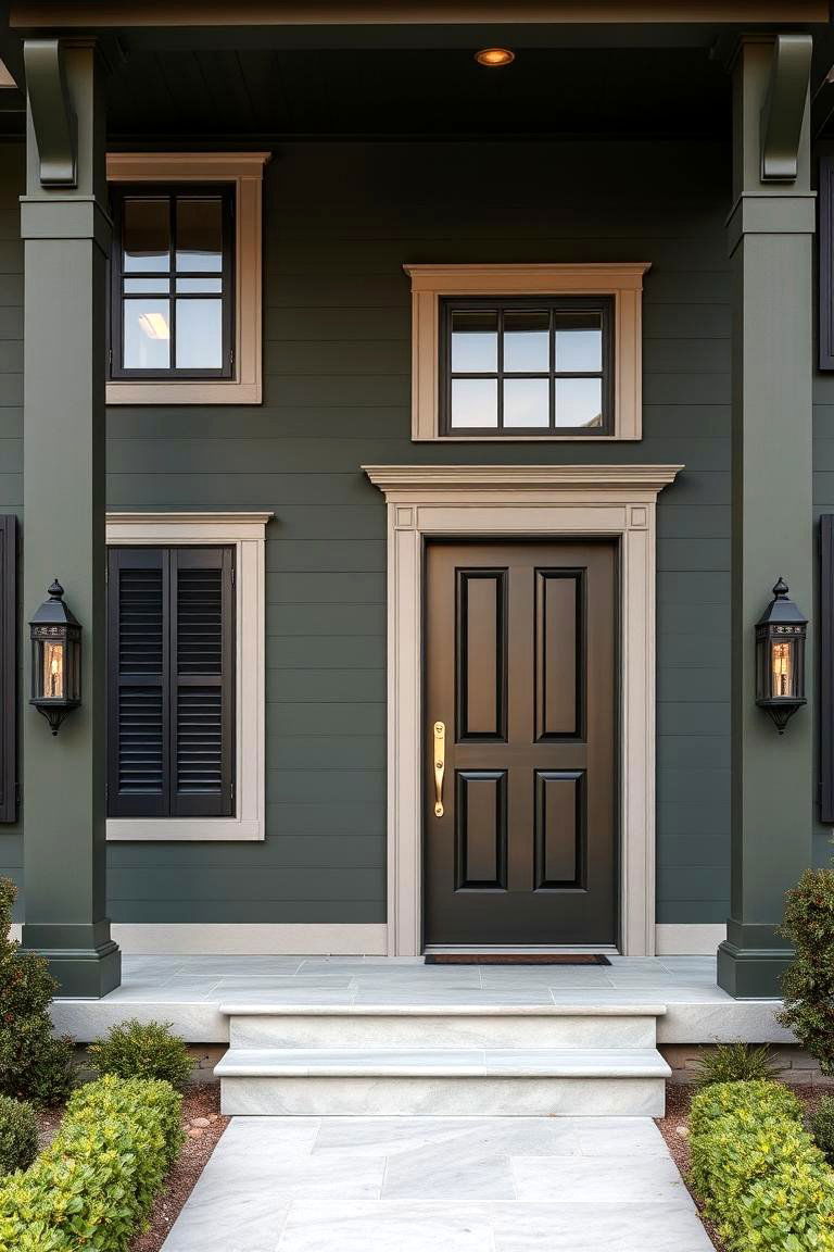 Bold Black Accents for Modern Elegance - 25 Dark Olive Green House With Black Trim
