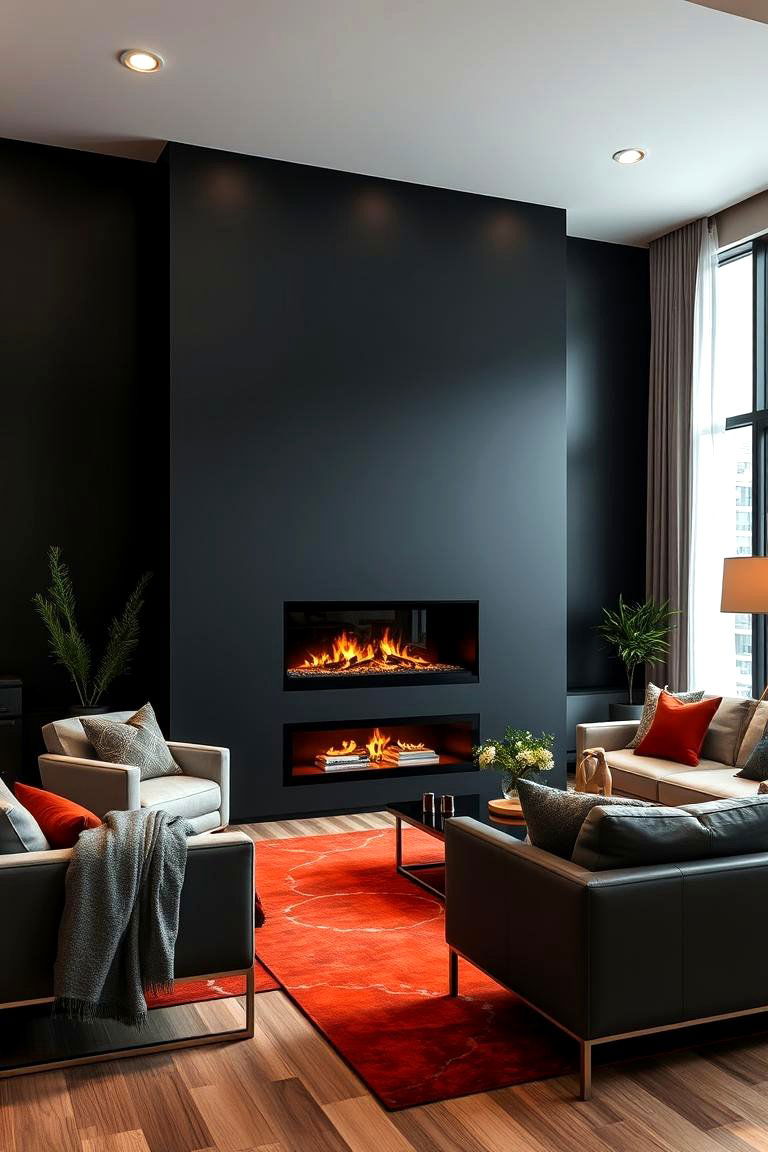 Bold Black Fireplace Wall for Dramatic Contrast - 25 Fireplace Wall Ideas