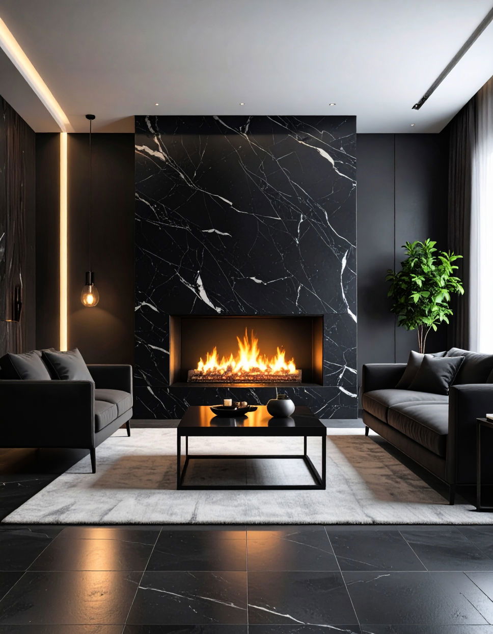 Bold Black Marble Fireplace