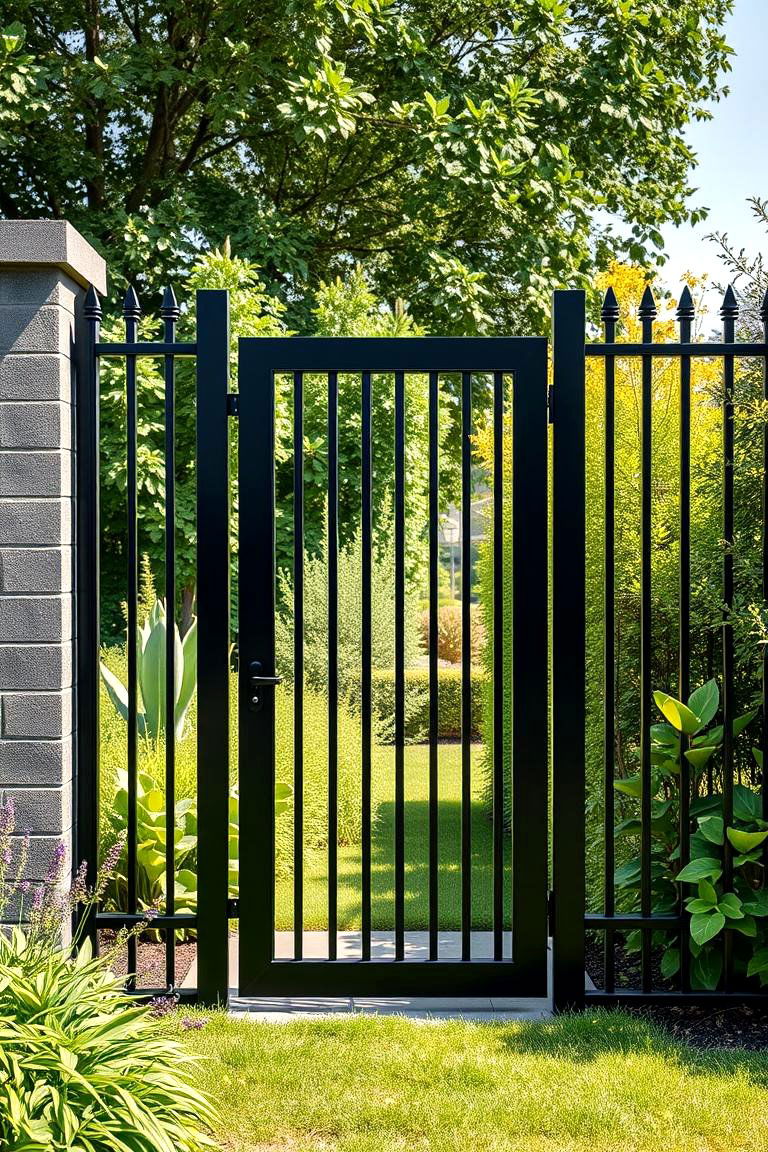 Bold Black Metal Gate for Modern Style - 25 Fence Gate Ideas