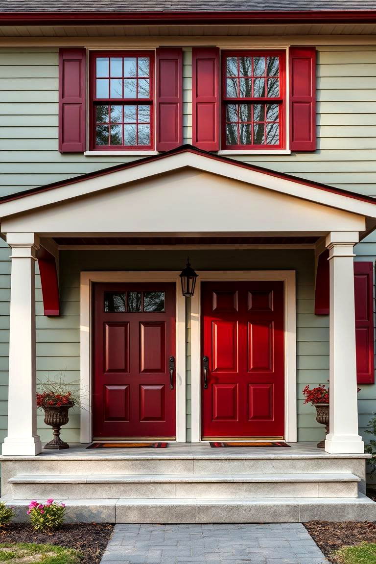 Bold Burgundy for a Strong Rich Contrast - 25 Exterior House Color Schemes With Sage Green Siding