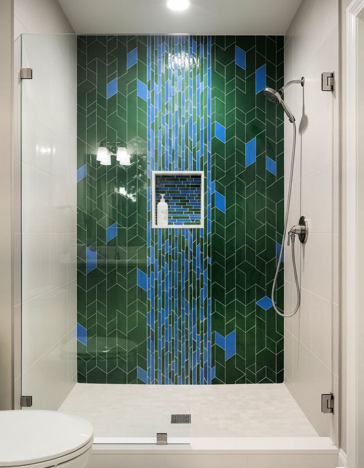Bold Color Pops for a Fun Personalized Shower Walk in Shower Tile Ideas