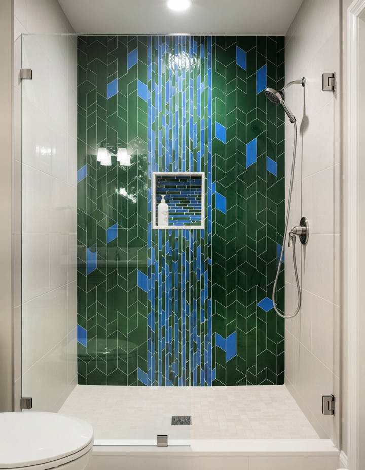 Bold Color Pops for a Fun Personalized Shower Walk in Shower Tile Ideas