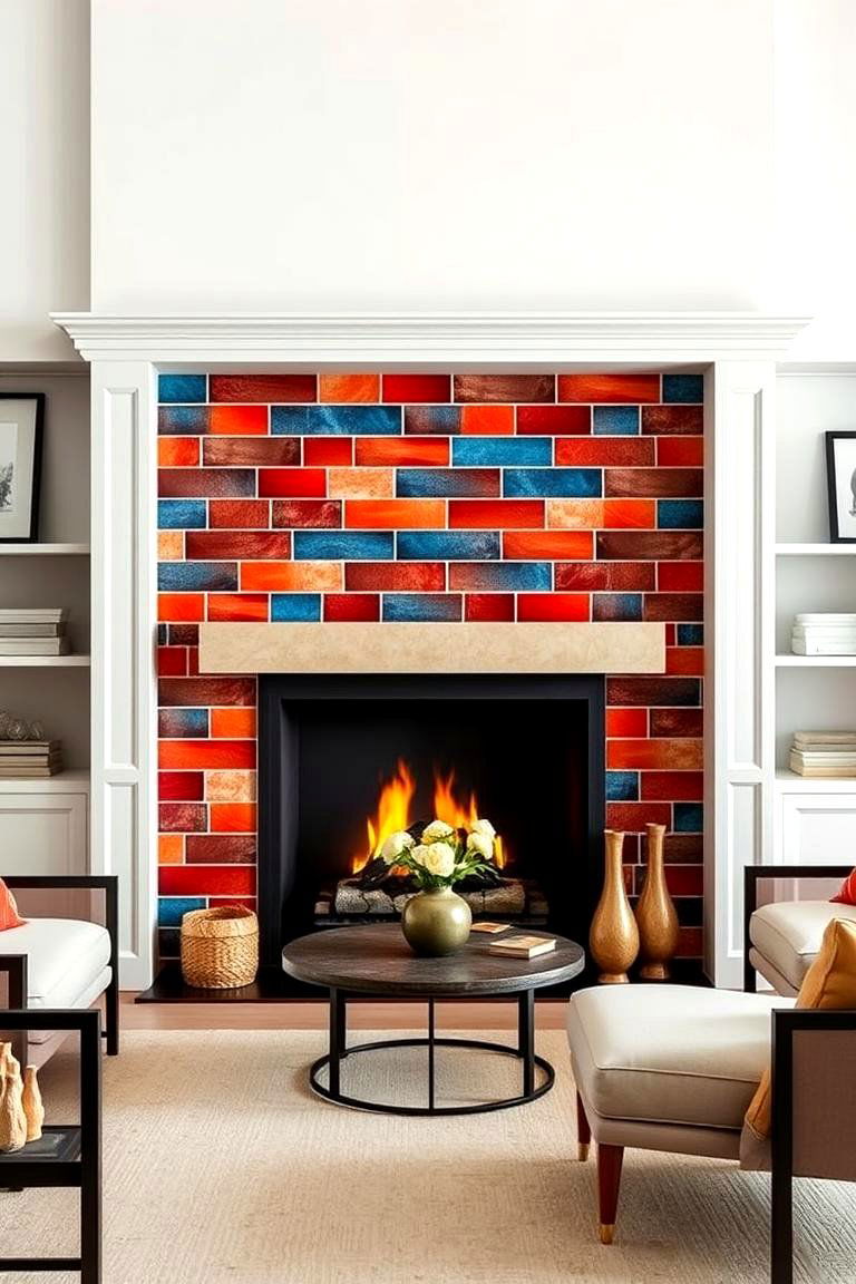 Bold Colored Tiles for Statement Style - 25 Fireplace Tile Ideas