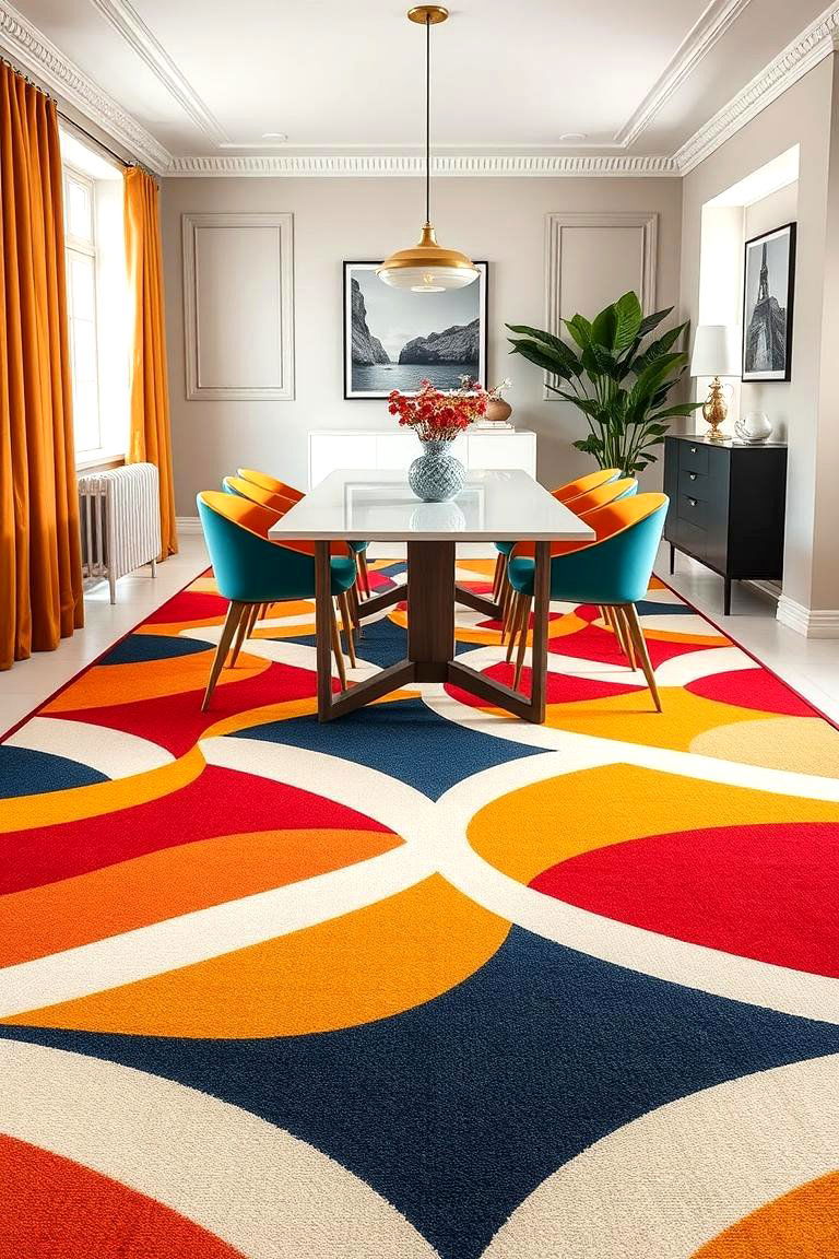 Bold Geometric Patterns for a Statement Piece - 25 Carpeted Dining Room Ideas