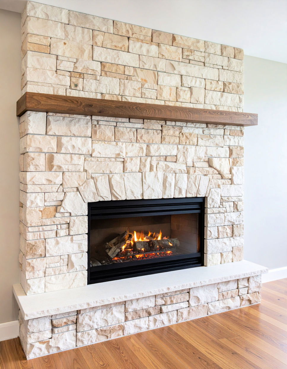 Bold Textured Stone Fireplace