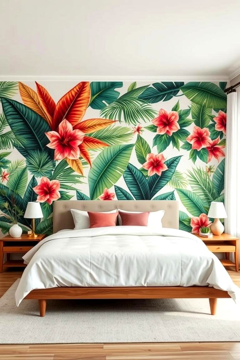 Bold Tropical Wallpaper for a Statement Wall - 25 Tropical Bedroom Ideas