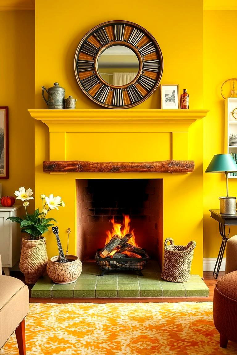 Bold Yellow Green for an Eclectic Twist - 25 Fireplace Paint Ideas