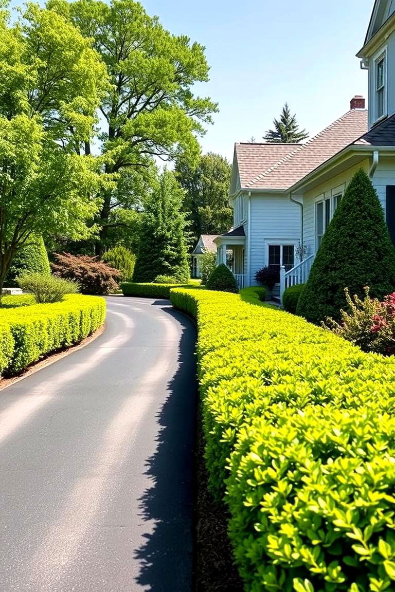 Boxwood Along a Driveway - 25 Front Yard Boxwood Designs