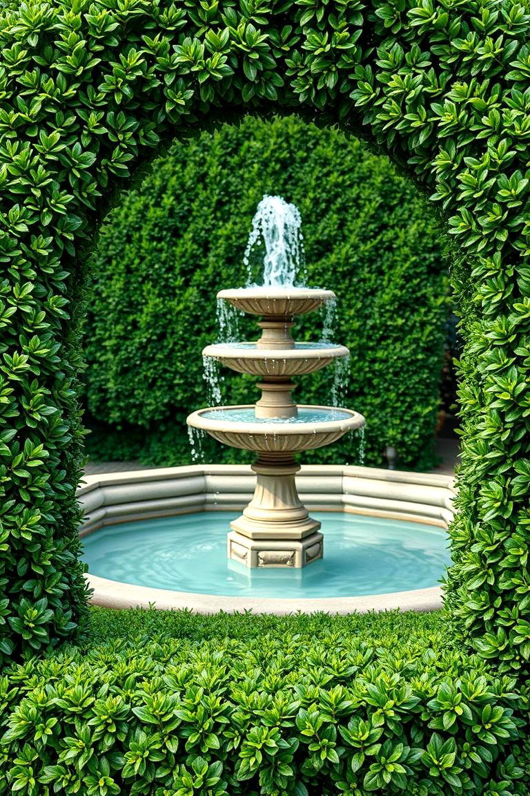 Boxwood Around a Fountain or Water Feature - 25 Front Yard Boxwood Designs