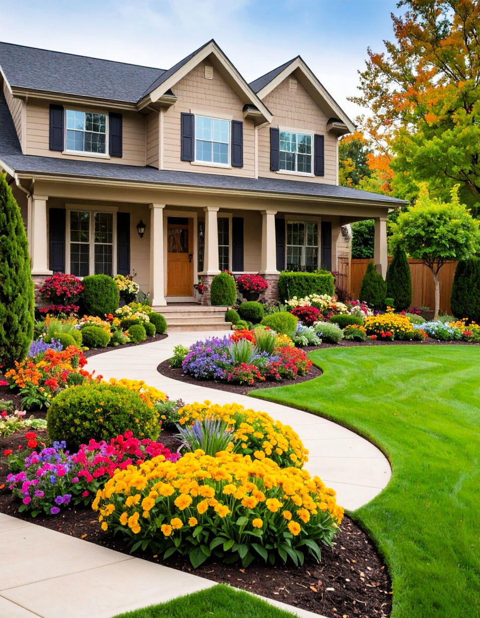 Boxwood with Seasonal Flower Accents
