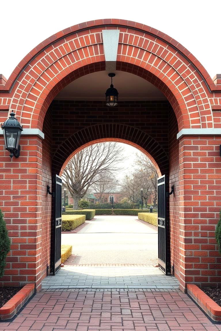 Brick Fence with Arched Gateway - 25 Front Yard Brick Fence Ideas