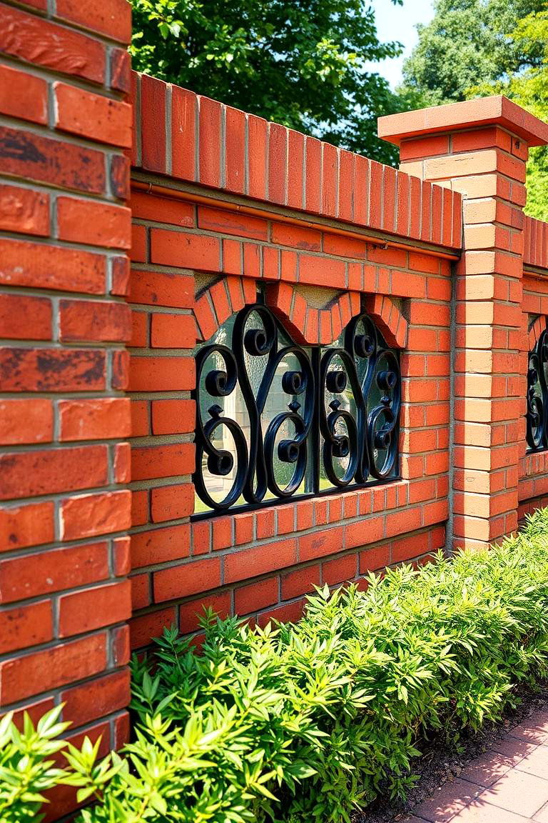 Brick Fence with Decorative Insets - 25 Front Yard Brick Fence Ideas