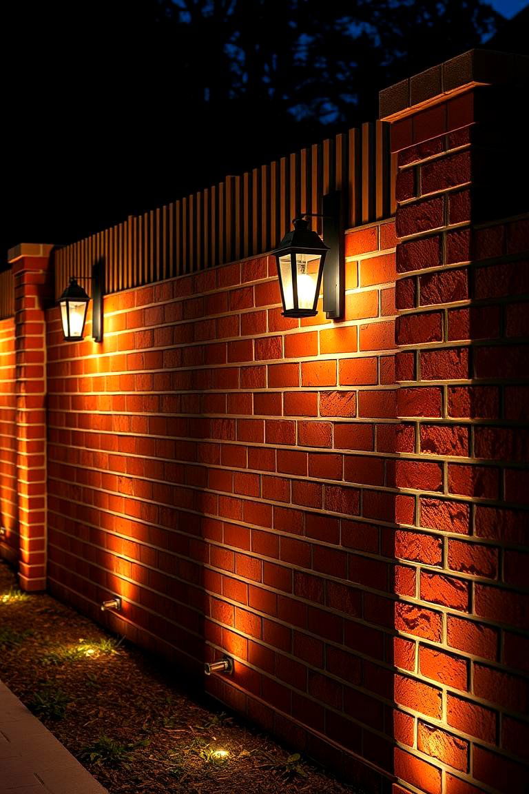 Brick Fence with Integrated Lighting - 25 Front Yard Brick Fence Ideas
