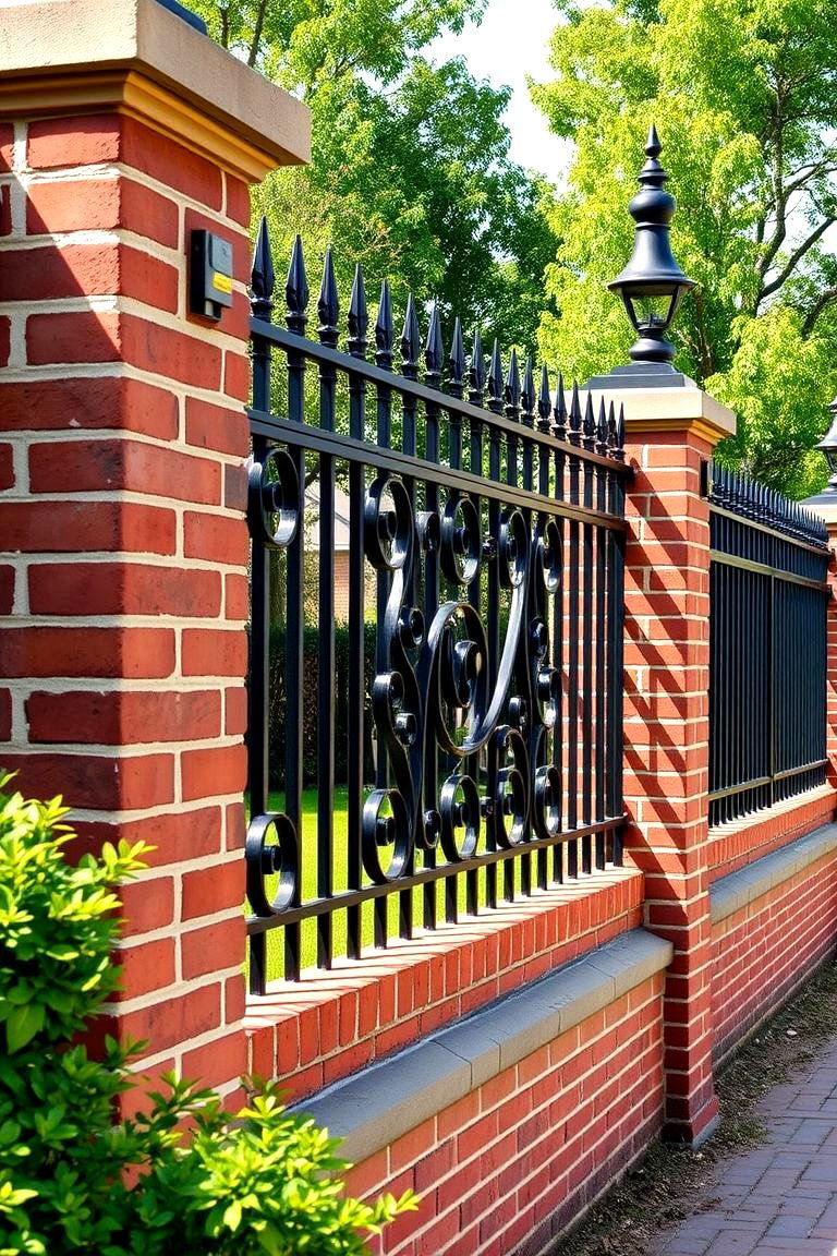 Brick Fence with Iron Accents - 25 Front Yard Brick Fence Ideas