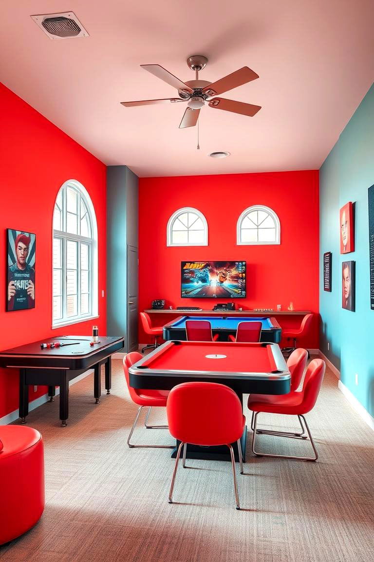 Bright Coral for a Playful Vibrant Space - 25 Game Room Paint Ideas