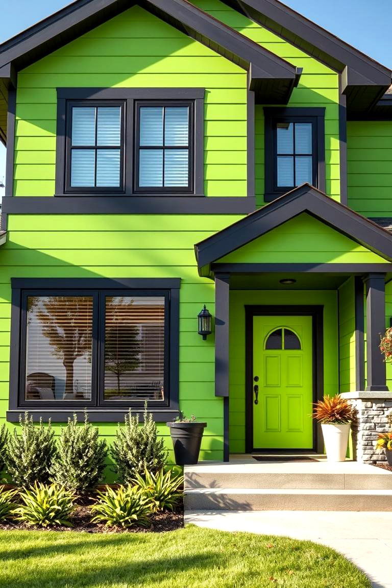 Bright Green with Black Trim on Windows and Doors - 25 Green House Exterior With Black Trim