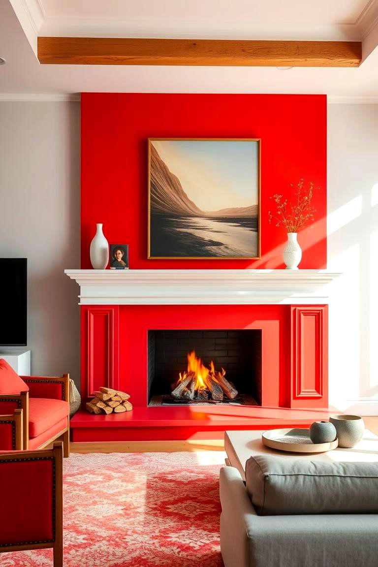 Bright Red for a Bold Energetic Vibe - 25 Fireplace Paint Ideas