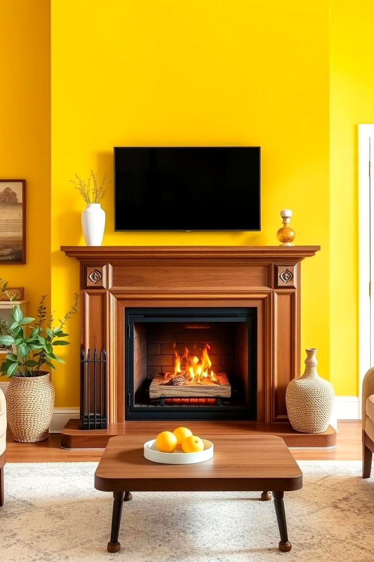 Bright Yellow for a Cheerful Touch - 25 Fireplace Paint Ideas
