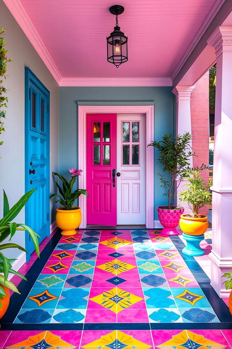 Bright and Colorful Tiles for a Playful Feel - 25 Front Porch Tile Ideas
