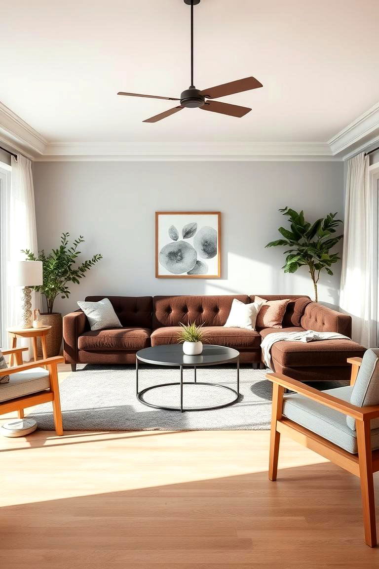 Brighten the Space with Light Accents - 25 Dark Brown Couch Living Room Ideas